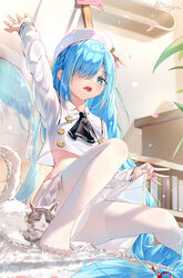  absurdly_long_hair aqua_eyes arino_ayarei artist_name ascot azur_lane beret black_ascot blue_hair book bookshelf braid clothes_lift crop_top falling_petals feet feline female hair_over_one_eye hat hat_ribbon highres janus_(azur_lane) janus_(fear_of_changing...clothes)_(azur_lane) knee_up legs lifting_own_clothes long_hair long_sleeves md5_mismatch mirror official_alternate_costume open_mouth panties panties_under_pantyhose pantyhose petals plant pleated_skirt potted_plant red_ribbon ribbon sailor_collar shirt signature sitting skirt skirt_lift solo stretching swept_bangs teeth thighband_pantyhose toes tongue underwear upper_teeth_only very_long_hair white_hat white_panties white_pantyhose white_sailor_collar white_shirt white_skirt yawning 