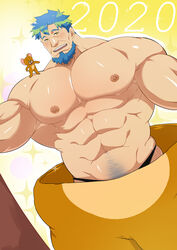  1boy 2020 abs absurdres animal_costume aqua_hair bara bikini_briefs black_male_underwear blush character_costume chinese_zodiac cosplay ducka98 earth-chan earth-ojisan facial_hair genderswap_(ftm) goatee gradient_hair green_hair highres jerry_(tom_and_jerry) jerry_(tom_and_jerry)_(cosplay) large_pectorals looking_at_viewer male_focus male_underwear mature_male meme mouse_(animal) mouse_costume multicolored_hair muscular muscular_male navel_hair new_year nipples parody pectorals polish_jerry_(meme) rule_63 shiny_skin short_hair sideburns skindentation solo_focus sparkle stomach tom_and_jerry topless_male underwear year_of_the_rat 