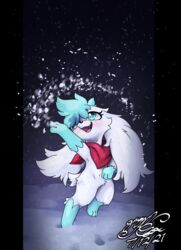  fluffy generation_4_pokemon gingy_k_fox legendary_pokemon nintendo pokemon pokemon_(species) scarf shaymin sky_forme_shaymin snow solo 