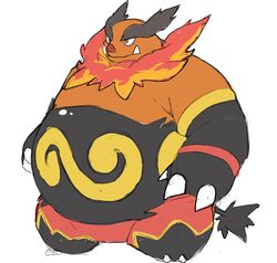  anthro beard black_body black_fur emboar facial_hair feral fur generation_5_pokemon hi_res male nintendo obese orange_body orange_fur overweight pig_nose pokemon pokemon_(species) red_body red_fur solo tusks zephy_03 