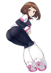  _kobaji artist_request ass female female_only hero_outfit_(mha) looking_at_viewer my_hero_academia ochako_uraraka ochako_uraraka_(hero_outfit) sideboob solo 