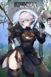  cleavage dress eximmetry leotard nier_automata sword tagme thighhighs yorha_no.2_type_b 