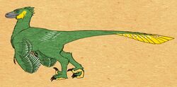  ambiguous_gender balaur_(character) blue_sclera claws dahurgthedragon dakotaraptor dinosaur dromaeosaurid extinct feathered_dinosaur feathered_scalie feathers feral green_body green_feathers head_crest prehistoric_species reptile scalie side_view simple_background solo standing tail tail_feathers theropod toe_claws winged_arms wings 