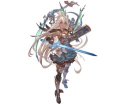  armor armored_boots armored_dress boots breastplate breasts dark-skinned_female dark_skin dragon energy_sword female full_body gloves granblue_fantasy granblue_fantasy_versus greaves long_hair medium_breasts minaba_hideo official_art red_eyes shield skirt sword transparent_background very_long_hair weapon white_hair zooey_(granblue_fantasy) 