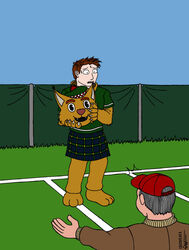  american_football anthro brown_body brown_fur college emillie-wolf felid feline felis fur male mammal mascot mascot_costume school scottish solo sport transformation wildcat 