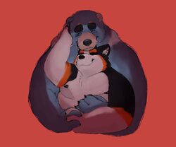  2021 6:5 anthro bear black_body black_fur blue_body blue_fur brown_body brown_fur canid canine canis domestic_dog duo felix_sotelo fur hand_holding herding_dog hi_res hug hugging_another hugging_from_behind intimate larger_male lentejota6 male mammal married_couple mismatched_ears moobs nipple_piercing nipples overweight overweight_male pastoral_dog piercing romantic romantic_couple russell_sotelo size_difference smaller_male welsh_corgi white_body white_fur 