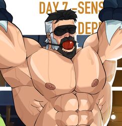  ball_gag bara eye_mask gay gray_hair invincible kinktober male_only no_visible_genitalia omni-man page_7 red_ball_gag restrained revealyoursins sensory_deprivation sweating 