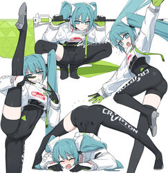  1girls :3 aqua_eyes aqua_hair ass asymmetrical_legwear black_body black_legwear blush bodysuit caststation closed_eyes clothed female female_only fit_female flag flexible gloves half-closed_eyes happy hatsune_miku heels jack-o_pose legs legwear light-skinned_female long_hair long_legs looking_at_viewer multiple_views navel_visible_through_clothes non-nude one_leg_bent open_smile peace_sign racing_miku shoes smile solo splits spread_legs squatting stockings sweatdrop thighhighs twintails v v_sign vertical_splits vocaloid 