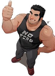  1boy 2023 bara bara_tits barazoku beard_stubble black_hair bulge clothing gay hairy_male jojiart lucas_lee male male_focus male_nipples male_only manly muscular_male nipples no_visible_genitalia scott_pilgrim solo solo_male 