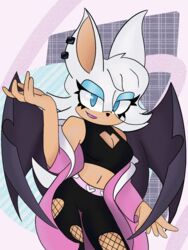  3:4 allies anthro bat breasts clothed clothing ear_piercing female hi_res legwear mammal piercing rouge_the_bat sega solo sonic_the_hedgehog_(series) 