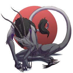  1:1 ambiguous_gender claws digital_media_(artwork) faeseiren feral forked_tongue hi_res horn long_limbs long_tail monster simple_background solo tail tongue violadrin 