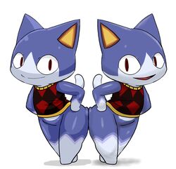  animal_crossing anthro ass_to_ass bottomless clone clothed clothing domestic_cat duo enigi09 felid feline felis male mammal nintendo open_mouth open_smile pupils red_eyes rover_(animal_crossing) simple_background slit_pupils smile square_crossover white_background 