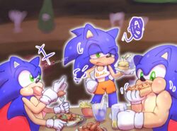  beverage burger clothed clothing container cup diner drinking_glass eating eulipotyphlan food glass glass_container glass_cup group growth half-closed_eyes hedgehog hooters hooters_uniform male male/male mammal multi_arm multi_limb muscle_growth muscular muscular_male narrowed_eyes onechan restaurant sega sonic_the_hedgehog sonic_the_hedgehog_(series) trio 