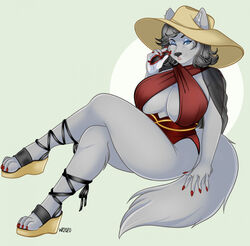  anthro big_breasts blue_eyes blue_eyeshadow breasts canid canine canis catsmeow cleavage clothed clothing colored_nails eyeshadow eyewear female footwear grey_hair hair hat headgear headwear hi_res high_heels holding_eyewear holding_object holding_sunglasses inner_ear_fluff lips long_hair makeup mammal markings mature_anthro mature_female mole_(marking) nails one_eye_closed pink_lips plantigrade platform_footwear platform_heels platform_sandals platform_shoes pose red_clothing red_eyewear red_nails red_one-piece_swimsuit red_sunglasses red_swimwear sandals shawl shoes simple_background sitting solo sun_hat sunglasses swimwear thea_(specterhsc) tuft wolf wrap_bra 