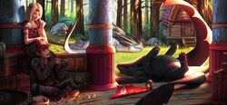  2019 absurd_res ambiguous_gender astrid_hofferson blonde_hair brown_hair chromatic_aberration claws clothed clothing day deadly_nadder detailed_background digital_media_(artwork) dragon dreamworks english_text european_mythology female feral forest fury_(httyd) grass group hair hi_res hiccup_horrendous_haddock_iii how_to_train_your_dragon human male mammal mythological_creature mythological_scalie mythology neytirix night_fury outside plant scalie sitting smile stormfly tail text toothless tree video_in_description western_dragon 