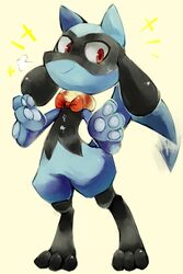  2019 2:3 3_fingers 3_toes anthro feet fingers generation_4_pokemon necktie nintendo pokemon pokemon_(species) psibunny red_eyes riolu solo toes 