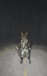 2006 5:8 anthro biped canid canine clothed clothing detailed_background fox fully_clothed headlights hi_res male mammal messenger_bag night road seyorrol solo standing traveler uhoh