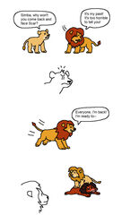  2022 angry black_mane blonde_mane brown_body brown_fur brown_mane death disney english_text felid female feral fur group line_art lion male mammal mane mossworm nala_(the_lion_king) pantherine scar_(the_lion_king) simba_(the_lion_king) speech_bubble tail tail_tuft tan_body tan_fur text the_lion_king trio tuft x_eyes yellow_body yellow_fur 