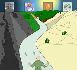  2023 absurd_res anon_(snoot_game) anthro bald cactus cavemanon_studios clothing dated desert detailed_background digital_drawing_(artwork) digital_media_(artwork) dinosaur duo extinct fang_(gvh) female fingers forest goodbye_volcano_high grey_body grey_scales hi_res human jacket light-skinned_male light_body light_skin long_snout male mammal path plant prehistoric_species pterodactylus pterosaur reptile scales scalie signature snoot_game snout topwear tree yellingbox 