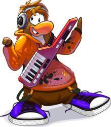  absurd_res alpha_channel avian bird bottomwear brown_body brown_bottomwear brown_clothing brown_pants clothing club_penguin electronics footwear full-length_portrait grin hair headphones hi_res holding_keytar holding_musical_instrument holding_object hoodie looking_aside male musical_instrument official_art orange_clothing orange_hair orange_hoodie orange_topwear pants penguin portrait purple_clothing purple_footwear shoes short_hair smile solo toony topwear unknown_artist 