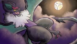  :3 ambiguous_gender anthro blissful cloud cute_fangs generation_6_pokemon happy misael4ever moon nintendo noivern open_mouth pokemon pokemon_(species) shaded smile solo 