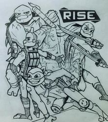  2023 absurd_res action_pose alligator_snapping_turtle anthro box_turtle brother_(lore) brothers_(lore) clothed clothing donatello_(rottmnt) donatello_(tmnt) grin group hi_res holding_melee_weapon holding_object holding_sword holding_weapon inktober inktober_2023 leonardo_(rottmnt) leonardo_(tmnt) looking_at_viewer male melee_weapon michelangelo_(rottmnt) michelangelo_(tmnt) ornate_box_turtle pond_slider pose raphael_(rottmnt) raphael_(tmnt) red-eared_terrapin reptile rise_of_the_teenage_mutant_ninja_turtles scalie sibling_(lore) smile snapping_turtle softshell_turtle spiny_softshell_turtle sword teenage_mutant_ninja_turtles terrapin theblueberrycarrots traditional_media_(artwork) turtle weapon 