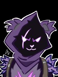  &gt;:3 3:4 anthro bear black_background clothing epic_games female fortnite fur mammal purple purple_body purple_clothing purple_eyes purple_fur purple_skin raven_team_leader scar shadow_face simple_background solo towowada 