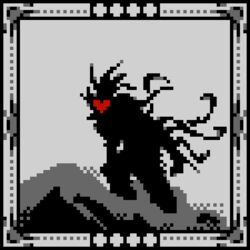  16-bit 1:1 ambiguous_gender biped black_background black_body black_ribbon border digital_media_(artwork) fabric_creature grey_background grey_border heart_symbol hiking humanoid monster monstrous_humanoid mountain not_furry outside pixel_(artwork) red_heart ribbons scp-2521 scp_foundation simple_background sky snarferman solo spot_color walking 