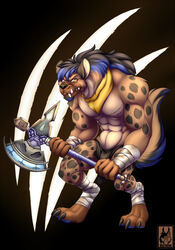  anthro axe fantasy gnoll hi_res hyena male mammal muscular muscular_anthro muscular_male redlynx369 solo weapon 