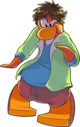  absurd_res alpha_channel avian bird blue_clothing blue_shirt blue_topwear bottomwear brown_bottomwear brown_clothing brown_hair brown_pants clothed clothing club_penguin full-length_portrait green_clothing green_jacket green_topwear hair hi_res jacket looking_at_viewer male official_art open_clothing open_jacket open_topwear orange_body pants penguin portrait shirt short_hair solo tongue tongue_out toony topwear unknown_artist 