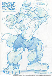  2007 abs anthro arrow_(arrowt) barefoot big_biceps big_feet big_muscles big_pecs biped body_size_growth canid canine canis claws clothing cooner dialogue feet fur growth huge_muscles male mammal muscle_growth muscular muscular_anthro muscular_arms muscular_male muscular_thighs navel pecs signature size_transformation tail text toe_claws toony torn_clothing transformation url wolf 