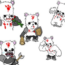  1:1 angry anthro armored_boots arrow_(weapon) bear_(castle_crashers) black_sclera blood bodily_fluids castle_crashers claws clothing club_(weapon) death eating eating_food fangs fish gloves handwear male marine melee_weapon muscular muscular_male open_mouth pinwinito ranged_weapon shield smile solo tears_of_pain teeth weapon 