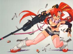  absurdres amber_eyes belt bikini bikini_top boots breasts cleavage elbow_gloves gainax gloves gun highres knee_high_boots long_hair midriff pony_tail ponytail red_hair red_hair scarf shorts tengen_toppa_gurren-lagann tengen_toppa_gurren_lagann thigh_highs thighhighs weapon yellow_eyes yoko yoko_littner yoko_littner 