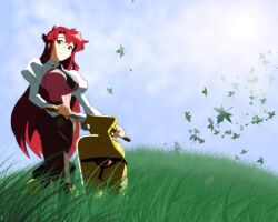  glasses highres long_hair red_hair teacher tengen_toppa_gurren-lagann tengen_toppa_gurren_lagann wallpaper yellow_eyes yoko yoko_littner yoko_littner yomako 