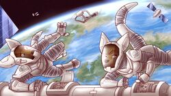  16:9 2022 4k absurd_res ambiguous_gender anthro astronaut bottomwear clothing duo earth furgonomic_bottomwear furgonomic_headwear furgonomics hi_res in_space iztli maintenance orbit outside planet power_tool repair satellite signature space space_uniform spacesuit star tools widescreen zero_gravity 