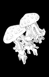  ambiguous_gender armless black_background cnidarian duo earless eyeless feral iliothermia jellyfish legless marine medusozoan mouthless noseless simple_background spots spotted_body white_body 