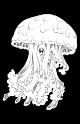  ambiguous_gender armless black_background cnidarian earless eyeless feral iliothermia jellyfish legless marine medusozoan noseless simple_background solo spots spotted_body tentacle white_body 