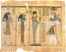  12th_century_bc ancient_art ankh anthro breasts clothed clothing deity egyptian egyptian_mythology felid female feral fur group hair hieroglyphics kneph male mammal middle_eastern_mythology mythology ramses_iii reptile scalie sekhmet simple_background snake text translated unknown_artist 