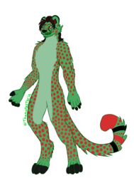  absurd_res alpha_channel anthro cheetah facial_hair felid feline fur green_body green_fur hi_res male mammal maximum_speed moustache red_body red_fur red_spots solo spots thanatostaria 