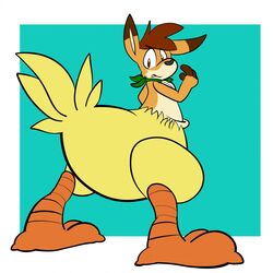  2019 3_toes 4_fingers alex_(joltink) anthro ass avian avian_butt bandana belly big_butt biped bird brown_body brown_eyes brown_fur brown_hair chocobo clothing countershade_face countershade_torso countershading digital_drawing_(artwork) digital_media_(artwork) dipstick_ears ear_markings feathers feet final_fantasy fingers fur geometric_background hair hi_res hybrid joltink kangaroo kerchief macropod male mammal marsupial mostly_nude multicolored_ears neckerchief orange_body orange_fur pouch_(anatomy) scutes simple_background snout solo square_enix standing surprise tail tail_feathers talons tan_belly tan_body tan_countershading tan_fur teal_background thick_thighs toes toony transformation white_background yellow_body yellow_feathers 