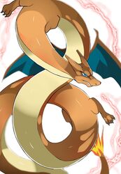  2022 asian_mythology blue_eyes charizard claws dragon dragonryuusuki east_asian_mythology eastern_dragon feral fire generation_1_pokemon grey_claws hi_res mythological_creature mythological_scalie mythology nintendo orange_body orange_tail orange_wings pokemon pokemon_(species) scalie solo tail tail_flame teeth two_tone_wings wings 