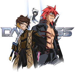  2boys alien arm_scarf black_jacket dark_zagi darkness_heels darkness_heels_lili female formal grey_suit holding holding_sword holding_weapon jacket jugglus_juggler katana lili_(darkness_heels) mask_over_one_eye multiple_boys muscular official_art over_shoulder red_eyes red_hair sharp_teeth spiked_hair suit sword sword_over_shoulder teeth tsunashima_shirou ultra_series ultraman_nexus_(series) ultraman_orb_(series) ultraman_z_(series) weapon weapon_over_shoulder 