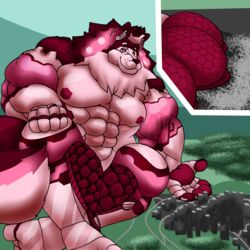  1:1 abs alaskan_malamute anthro barazoku big_muscles canid canine canis city city_background digital_media_(artwork) domestic_dog fluffy fujiyama_samoyed_(artist) fur giant_robot giga_macro hair himbo huge_muscles hyper hyper_muscles kaiju larger_male machine macro male mammal muscular muscular_anthro muscular_male nipples nordic_sled_dog nude pecs pink_nose robot simple_background size_difference smile solo spitz tail yanbara_(fujiyamasamoyed) 