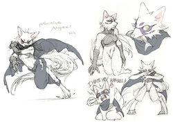 alopex anthro arctic_fox bandage bottomless bottomwear breasts canid canine cape chibi claws clothed clothing dialogue digitigrade eating english_text female fish fox fur i_hate_you kneeling looking_at_viewer mammal marine markings multiple_poses name_drop name_in_dialogue pants pose running sbis sitting sketch_page solo standing teenage_mutant_ninja_turtles text true_fox white_body white_fur yellow_eyes