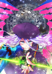  aquarius_(symbol) aquarius_(zodiac) aries_(symbol) aries_(zodiac) artificial_wings bad_id bad_pixiv_id beret cancer_(symbol) cancer_(zodiac) capricorn_(symbol) capricorn_(zodiac) dress energy_weapon female gemini_(symbol) gemini_(zodiac) hair_between_eyes hat leo_(symbol) leo_(zodiac) light_purple_hair long_hair looking_at_viewer magic_circle pisces_(symbol) pisces_(zodiac) purple_dress purple_eyes purple_hat rou_awayuki sagittarius_(symbol) scorpio_(symbol) sekaiju_no_meikyuu sekaiju_no_meikyuu_3 solo taurus_(symbol) taurus_(zodiac) upper_body wings zodiac zodiac_(sekaiju) zodiac_2_(sekaiju) zodiac_wheel 