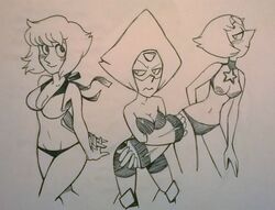  alien alien_humanoid bikini black_and_white blush breasts cartoon_network cleavage clothed clothing female frown gem_(species) group humanoid lapis_lazuli_(gem_species) lapis_lazuli_(steven_universe) monochrome not_furry pearl_(gem_species) pearl_(steven_universe) peridot_(gem_species) peridot_(steven_universe) smile star steven_universe swimwear traditional_media_(artwork) twistedterra 