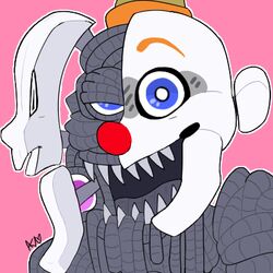  1:1 2018 :d alternate_version_at_source animatronic blue_eyes close-up clothing clown endoskeleton ennard_(fnafsl) exposed_endoskeleton five_nights_at_freddy&#039;s grey_body happy hat headgear headwear humanoid icon low_res machine male mask metal metallic metallic_body not_furry one_eye_half-closed open_mouth pink_background portrait red_nose robot round_ears round_nose scottgames sharp_teeth short_ears simple_background sister_location smile snazzamazing solo teeth white_ears wide_eyed wire 