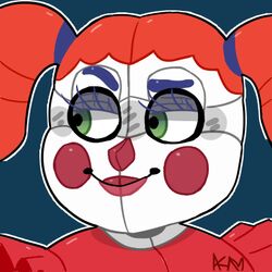  1:1 2018 alternate_version_at_source animatronic circus_baby_(fnaf) close-up clothed clothing clown eyelashes female five_nights_at_freddy&#039;s green_eyes hair half-closed_eyes humanoid icon lips long_hair looking_aside looking_away low_res machine narrowed_eyes not_furry portrait red_hair red_lips red_nose robot rosy_cheeks scottgames simple_background sister_location smile smug snazzamazing solo teal_background twintails white_body 