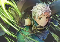  1boy artist_name belt boey_(fire_emblem) cape circlet commentary_request dark_skin fire_emblem fire_emblem_echoes:_shadows_of_valentia gloves green_eyes male_focus solo tarayuki upper_body white_hair 