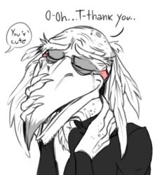  anthro avian balding beak big_beak bird blush bodily_fluids corvid corvus_(genus) crow crying english_text happy male mature_male oscine passerine r4t1cky smile solo tears tears_of_joy text zadkiel 